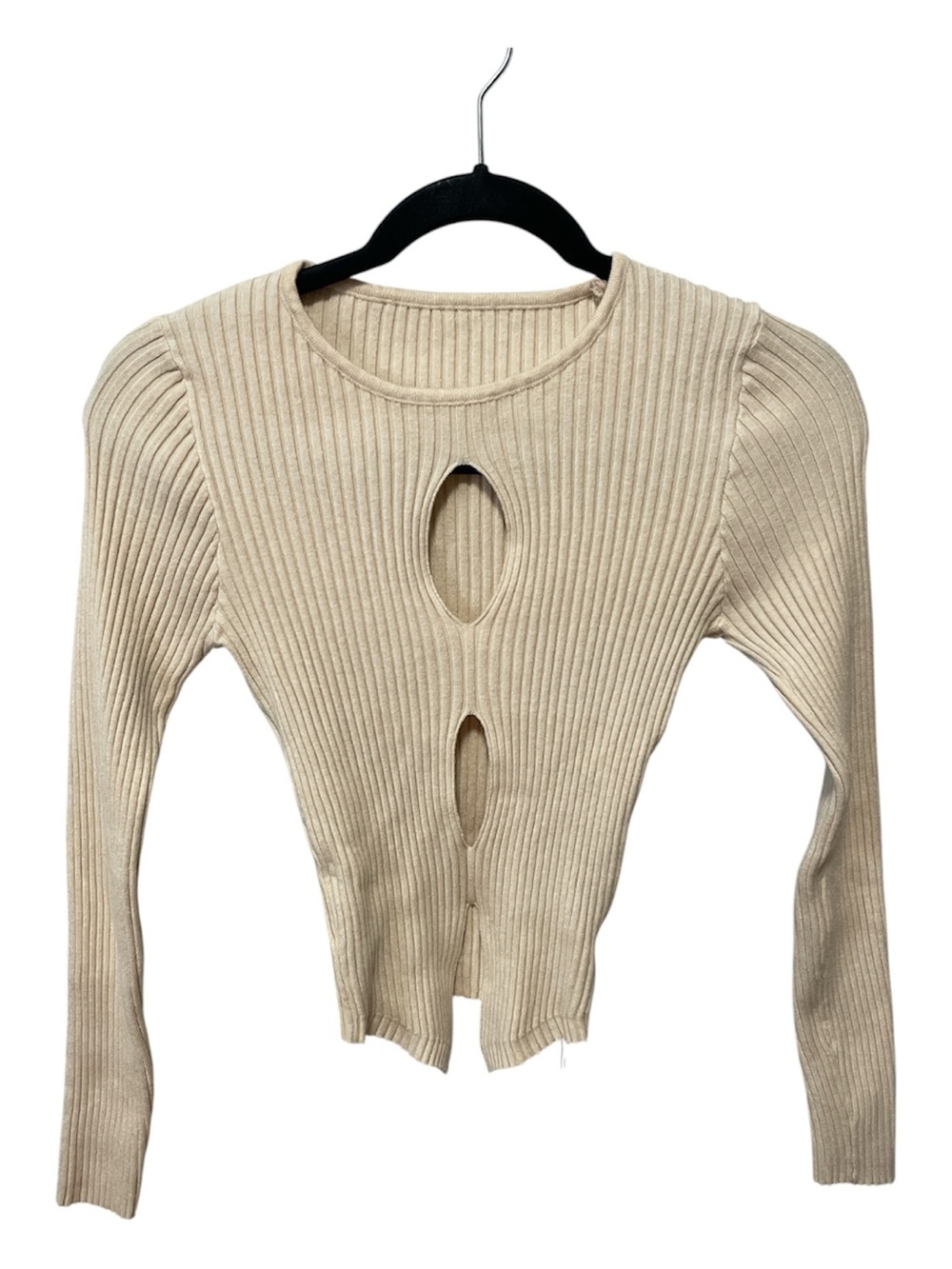 Ribbed Keyhole Crewneck Sweater - Cream
